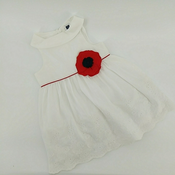 Janie and Jack White Eyelet Formal Holiday Red Navy Flower Dress 6-12 Months - Picture 3 of 12